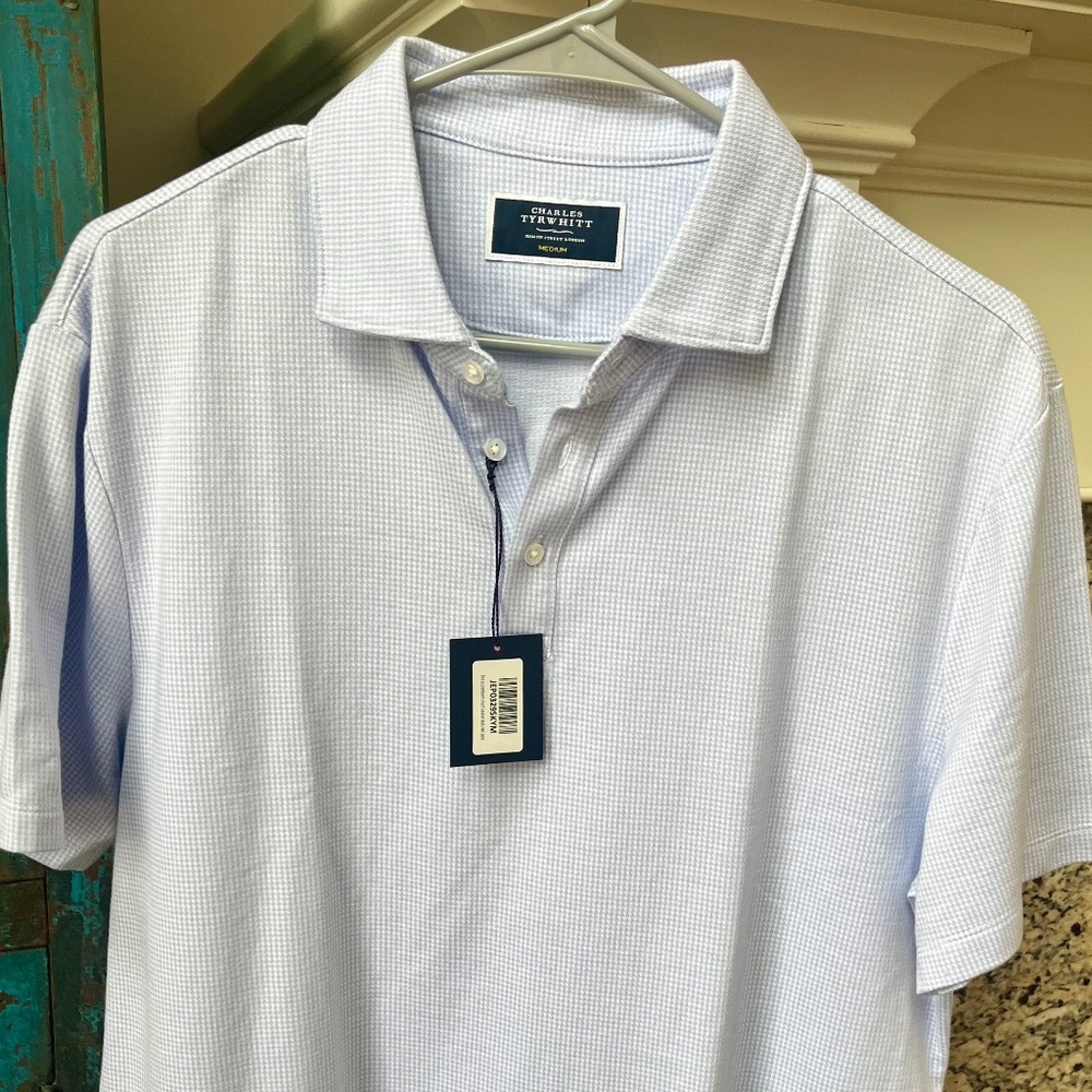 NWT Charles Tyrwhitt short sleeve textured blue polo